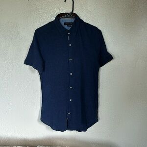 Zara Man Slim Fit Short Sleeve Button Down in Navy Blue